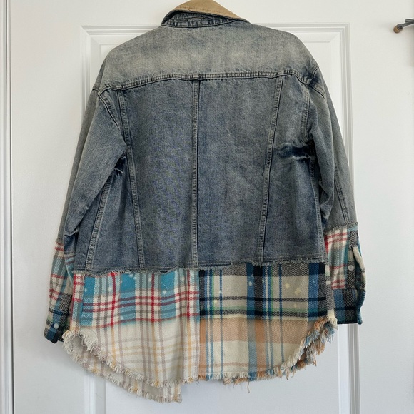 Free People Sirius Cotton Plaid-Contrast Denim Jacket - Picture 6 of 8